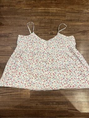 Vintage Women’s Floral Print Spaghetti Strap baby doll Top - White/Pink size XL